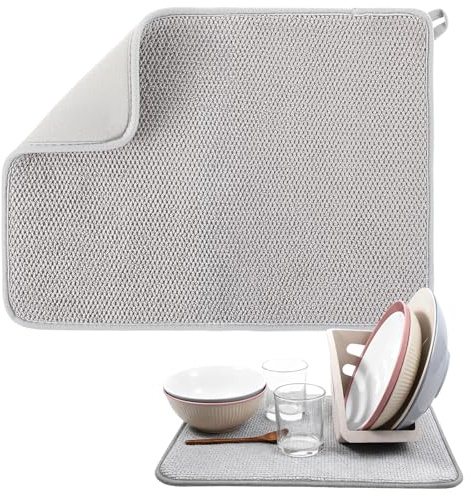 Microfiber Dish Drying Mat Absorbent Dish Drainer Mats Drying Kitchen Mat Small Dishes Dryings Mats for Kitchen Counter Draining Racks Sinks 15.35 x 11.42 inches Gray
