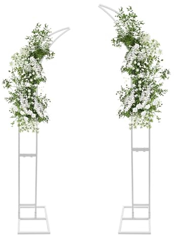 RjcdOPL Set di 2 supporti per arco per matrimonio, arco di fiori a forma di mezza luna, supporto per sfondo in metallo, 2,1 m e 1,9 m, ideale per matrimoni, compleanni e feste (bianco)
