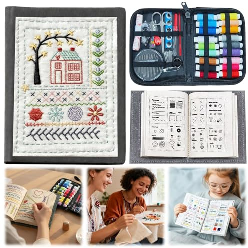 HBSFBH Libro da ricamo fai da te, Ricamo Kit Libro Punti, Embroidery Stitche Book, Libr0 Per Cucire E Ricamare Per Principianti, Guida agli esercizi di cucito per principianti