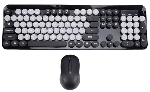 Asixxsix Wireless Keyboard and Mouse Combo, 104 Keys Typewriter Keyboard with Round Keycaps, Cute Wireless Mouse and Combo for Computer PC Desktops Laptop (Black)