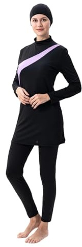 Generisch Costume da bagno a maniche lunghe con copertura completa e mutandine abbinate, tankini parasole per spiaggia e piscina, Lilla, XXL