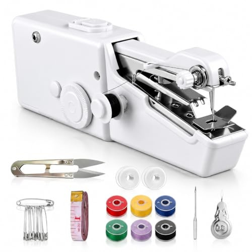 ROMINVIC Nähmaschine,Handnähmaschine,Tragbare Mini Elektrische Nähmaschine mit Nähzubehör, für Anfänger, Einfach Bedienbar für Leder, Stoffe, Kleidung & Heimtextilien (Weiße)