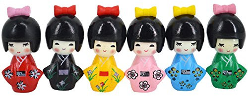 Milya Lot de 6 figurines miniatures décoratives kimono filles dessin animé poupée japonaise décoration de table pour la maison en stock