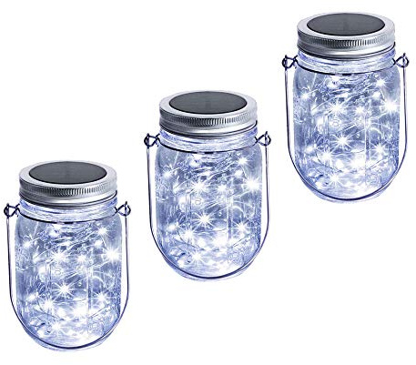 Solar Mason Jar Lantern Light, 3 Pack 20 Led String Starry Hanging Lamp, Fairy Firefly Lights Kit for Patio Garden Wedding Table Decor with Mason Jar & Hanger