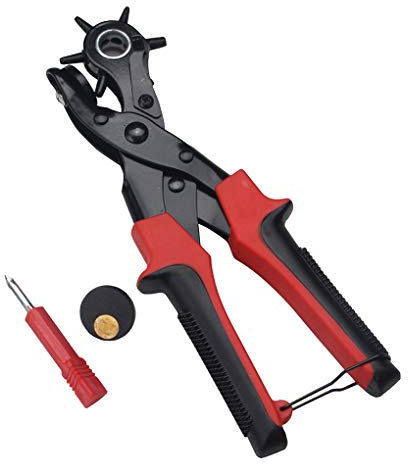 RONGJJ Agujeros Alicate Sacabocados para Cinturones Y Cuero, Agujero Perforadora Punzón De Cinturón, Herramienta De Alicate para Trabajo Pesado Múltiple Tamaño para Tarjeta Redondos, 3 Flat+3 Round