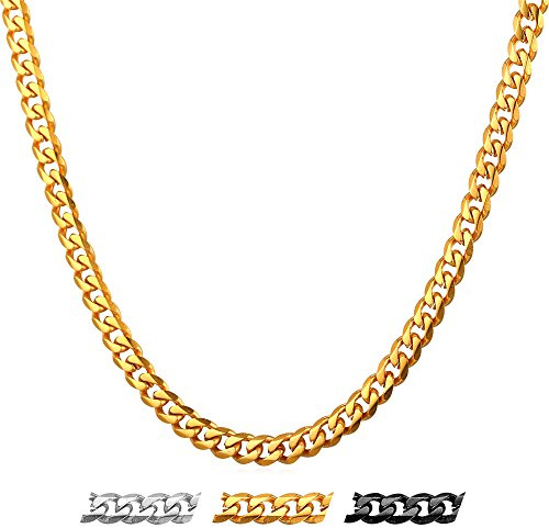 U7 Klassische Panzerkette für Damen Herren Edelstahl/18k vergoldet kubanische Gliederkette Hip-Hop Kette 3/6/9/12mm breit Kubanische Kette für Männer Jungen in 36/46/51/55/61/66/71/76cm