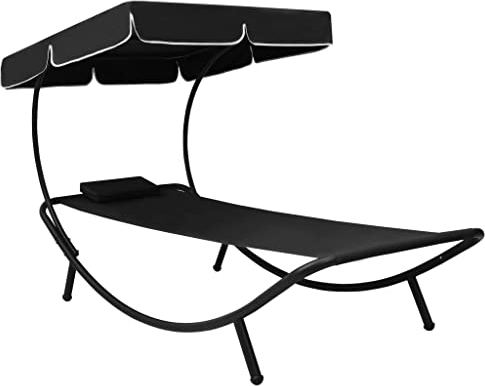 vidaXL Garten Sonnenliege mit Sonnendach Kissen Gartenliege Liege Relaxliege Gartenmöbel Strandliege Freizeitliege Saunaliege Schwarz