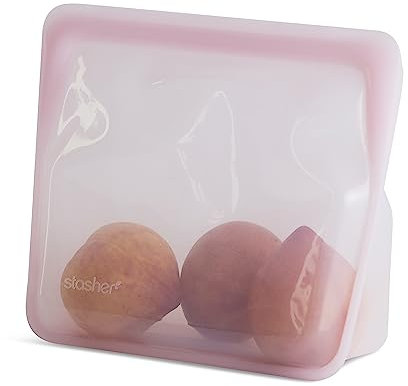 Stasher Premium Silicone Reusable Food Storage Stand-Up Mid Bag, Pink, Microwave, Sous Vide, Dishwasher, Oven and Freezer Safe, BPA Free, Leak-free, Eco-friendly, 56 Oz