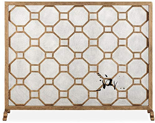 FUFU Mesas auxiliares Pantalla de chimenea de un solo panel, marco de hierro forjado sólido con malla metálica, protección de chispas de pie libre y mascotas Pantalla de chimenea 100 cm × 80 cm × 22 c