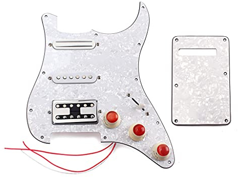 Alnicov 3-lagiges SSH vorverdrahtetes Schlagbrett, Schlagbrett, Single Coil Alnico 5 und Humbucker-Magnet-Tonabnehmer, Montageset für ST Strat E-Gitarre (White Pearl)