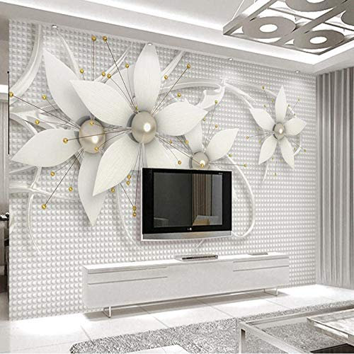ZHEN WALLPAPER Papier Peint Photo personnalisé Beau en Relief Bijoux Blancs Fleurs peintures murales Salon Fond Mur extérieur * 350cmx256cm (137.8x100,8 Pouces)