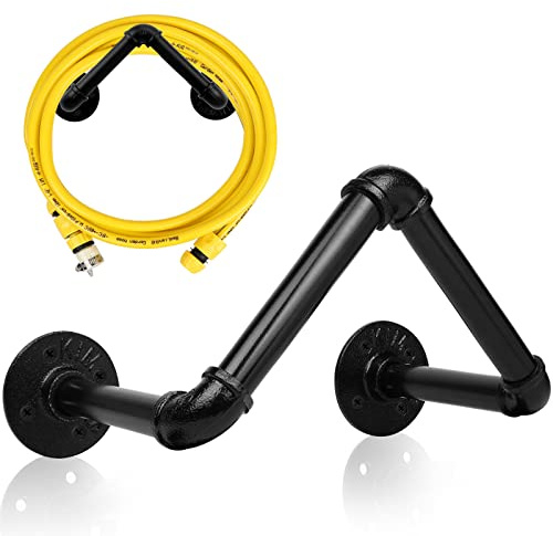 JIEJIEGS Garden Hose Holder Wall Mount,Iron Pipe Water Hose Stand, Outdoor Heavy Duty Metal Hose Hanger Organizer for Hydraulic Hose, Ropes, Holds Up to 150 ft of 5/8 inch Hose