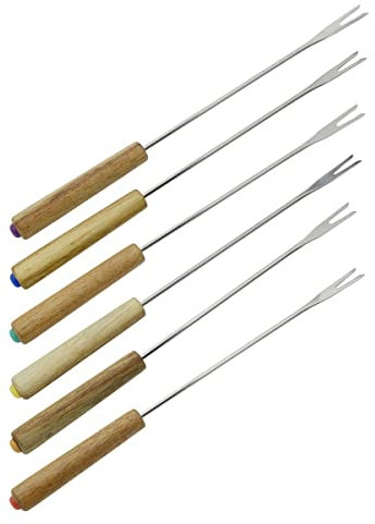 Fackelmann 31029 Fourchettes à Fondue en INOX et Manche en Bois, Pics à Fondue, Bois, Acier Inoxydable, 25cm