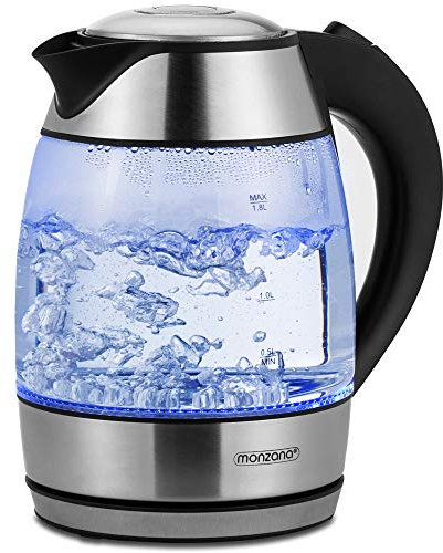 MONZANA® Cordless Electric Kettle Stainless Steel and Glass 1.8 Litre - Borosilicate Glass, Illuminated Blue Light, Fast Boil 2.2kW, Quiet Electric Kettle, Clear and Light Up Design