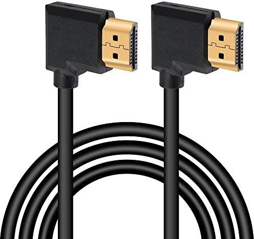 GELRHONR Câble HDTV 4K 1.4, câble HDTV mâle vers mâle à angle droit 4K @ 30 Hz, connecteur plaqué or, prise en charge ARC, 3D, Ethernet, pour TV HD, Laptop, PC, projecteur - Noir (1 m) (droite/droite)