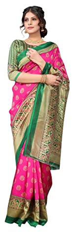 Yashika Sari estampado de seda para mujer con blusa, Rosa, talla �nica