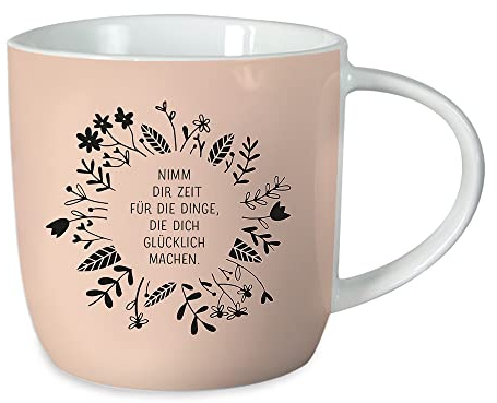 Grafik-Werkstatt Kaffeetasse mit Spruch 300 ml Porzellan Tasse Nimm dir Zeit, Weiß