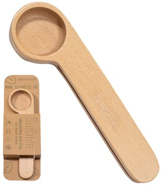 Holz Kaffee Messlöffel, Kaffeelöffel mit Beutel Clip | Kaffeezubehör | Kaffeebeutel Clip und Löffel | Langstielige Messlöffel | Dosierlöffel mit Verschluss