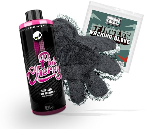 Autowäsche Bundle - Autoshampoo Nuke Guys Pink Cherry Shampoo 0,5L + Garage Freaks 5 Fingers Washing Glove - Autopflege Set mit Fünf Finger Waschhandschuh und Auto Shampoo
