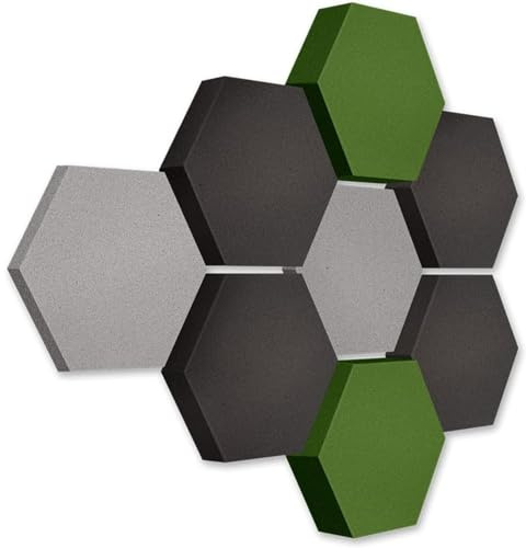 platino24 LOFT Honeycomb Schallabsorber – 8er Set – Wand & Decke – 3 Farben | Schalldämmung – Akustikpaneele – 3 Größen – Ø 300mm – Montage ohne Werkzeug mit Klebepads – Plantingrau, Anthrazit, Grün