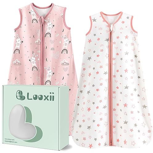 Looxii 2er Pack Baby Schlafsack Sommer 100% Baumwolle Sommerschlafsack 0.5 Tog Babyschlafsack 84 cm für Jungen Mädchen Neugeborene 12-18 Monate