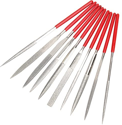 Mesee Set di 10 Mini Lime Diamantate con Asta da 2 mm, Lima Diamantata Lime ad Ago di Precisione Polivalenti da 100 mm in Diamante per Lavoro di Precisione, Modellismo e Gioielliere