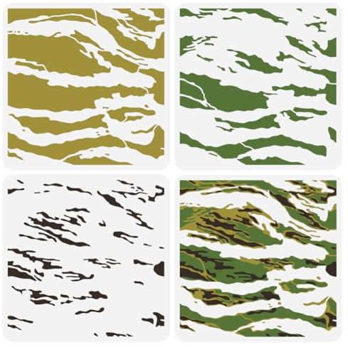 FINGERINSPIRE - 3 plantillas de rayas de tigre en capas de camuflaje 30x30cm, plantillas de impresión de animales para pintar, patrones de rayas de tigre de plástico, plantillas reutilizables para