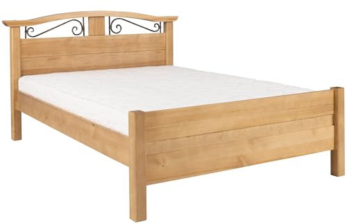 Meble Doktór Holzbett - Bett aus Kiefernholz – Korfu 160x200 cm – Bettgestell mit Rahmen – Holzmöbel – 100% Naturholz - Massivholzbett – Solide Verarbeitung - Eichenbeize