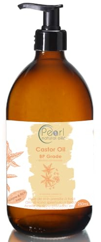 Huile de ricin pure pressée à froid 250 ml - Bouteille en verre avec pompe - Végétalien - Qualité BP - Sans hexane - Sans OGM