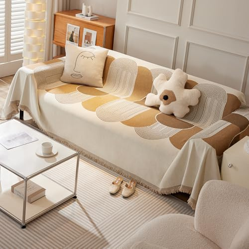 VanderHOME Copridivano multifunzionale per quattro stagioni,Popolare Geometric Pattern Coperta decorativa per divano Con Nappe Adatti Per Divano/Letto/Da Esterno 180 * 340cm-Khaki