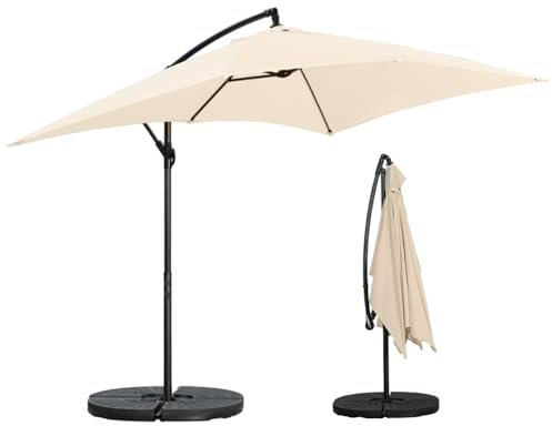 BAKAJI Ombrellone da Giardino 3 x 2 Metri con Copertura Poliestere e Struttura Acciaio Inossidabile, Palo Decentrato, Tessuto Resistente, Ideale Giardino, Terrazzo, Esterno (Ecru)