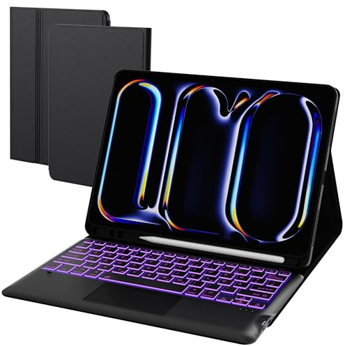 Custodia per iPad Pro da 13 pollici (M4) 2024 con tastiera – 7 colori illuminazione rimovibile Trackpad Tablet Cover – Tastiera retroilluminata QWERTZ Layout tastiera con portapenne per iPad Pro 13