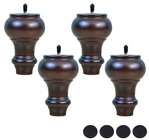 WYRMB 4 Massivholz-Möbelbeine, Sofa-Ersatzbeine, Calabash-Couchtischbeine, M8-Gewindestange, für Nachttisch, TV-Schrank, mit Stangenhülse, Schutzpolster, antike Farbe (12 cm)