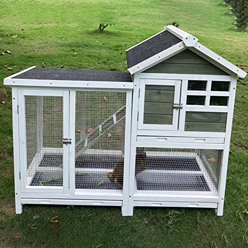 Kaninchenkäfig für den Innenbereich – Meerschweinchenkäfige, 2-stöckiger Kaninchenstall, Meerschweinchenstall mit Auslauf, Lüftungstür, abnehmbarem Bodendrahtgeflecht und PVC-Schicht, UV-Panel, wasser