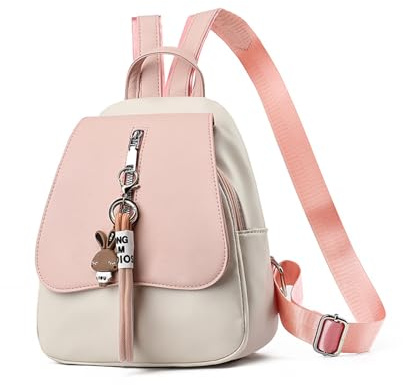 NICOLE & DORIS Petit Sac à Dos Femme Sac a Dos de Mode Mini Sacs Portés Dos PU Cuir Sac à Dos Mignon Fille Daypacks Sac à Dos Antivol avec Rabat Rosé