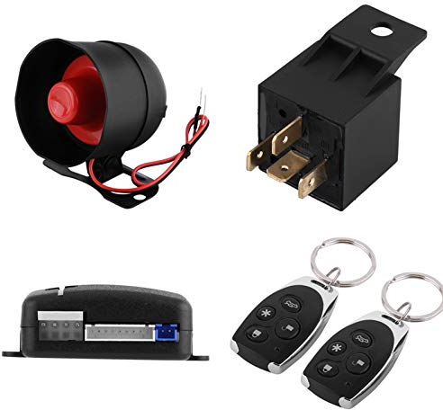 Jadeshay Universelles Auto-Alarmsystem, 1-Wege-Auto-Alarmsystem, Wegfahrsperren-Kit mit 2 Fernbedienungen, Sirene, Anti-Diebstahl-Alarmsysteme, Schlüsselloser Zugang