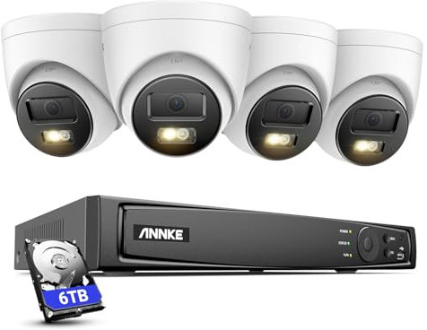 ANNKE 12MP PoE Überwachungskamera Set, 4X 12MP IP Kamera PoE mit Spotlights, Personen-/Fahrzeugerkennung, Fernzugriff, 8CH NVR CCTV System mit 6TB HDD für 24/7 kontinuierliche Aufzeichnung
