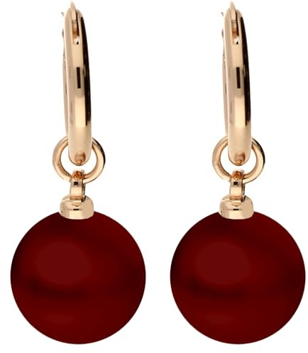 LÖB Creolen 750er Roségold Vergoldet Perlen Anhänger Rot, Damen Ohrringe Perlenohrringe hängend Tropfen Tropfenform Tropfenanhänger Brautschmuck Rose Gold Schmuck
