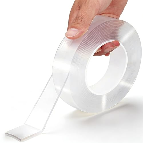 Eastrise Ruban adhésif double face ultra résistant, transparent, réutilisable, nano-adhésif, lavable, sans trace, solide, pour accrocher des photos, tapis (3 m par rouleau)