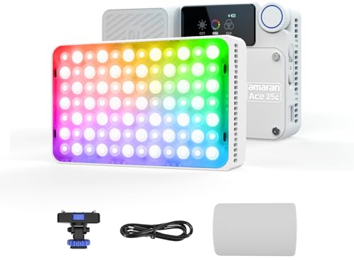 Amaran Ace 25c Luz LED RGBWW de Colores Completos, 32W Luz de Vídeo On-Camera, 2300K-10000K, 5908 Lux @ 0,5m, Carga Rápida USB-C, Montaje Magnético, Control Inalámbrico con la App amaran - White