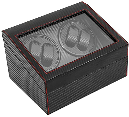 Vielrosse Automatische Uhrenbeweger Box, 4+6 Carbon Fiber Leder Beweger Uhrenbox Automatikuhren Watch Winder Aufladung Uhrengehäuse 31 * 24 * 18cm