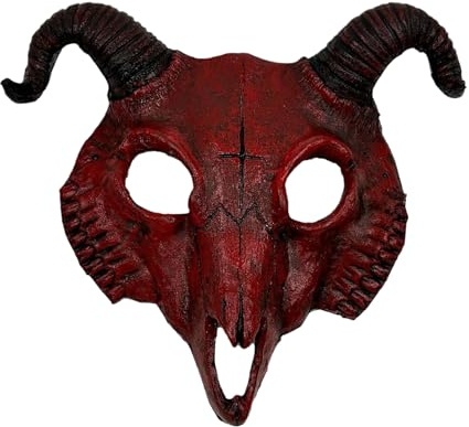 Halloween Dämon Teufel Maske - Horror Halbgesicht Maskerade Schaum Gruselig Rot Widder Horn für Monster Cosplay Kostüm
