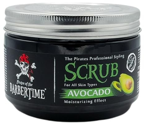 BARBERTIME Avocado Face Scrub 300 ml, delicato peeling viso con noccioli di albicocca e olio di avocado, pulisce in profondità i pori, nutre e idrata, per tutti i tipi di pelle