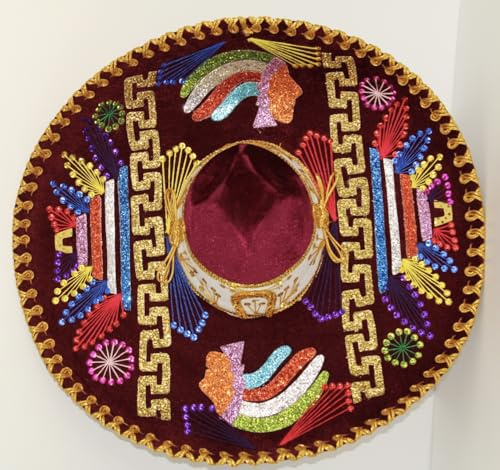 Sombrero Mariachi Hut INDIO in bordeauxrot und gold Farbkombianation aus Mexiko in M Größe