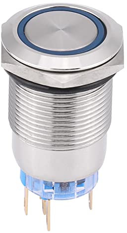 LED-wasserdichter, Rostfreier, Selbstsichernder, Verriegelnder Drucktastenschalter, Silberfarben, 12–24 V, 19 Mm (Blau)