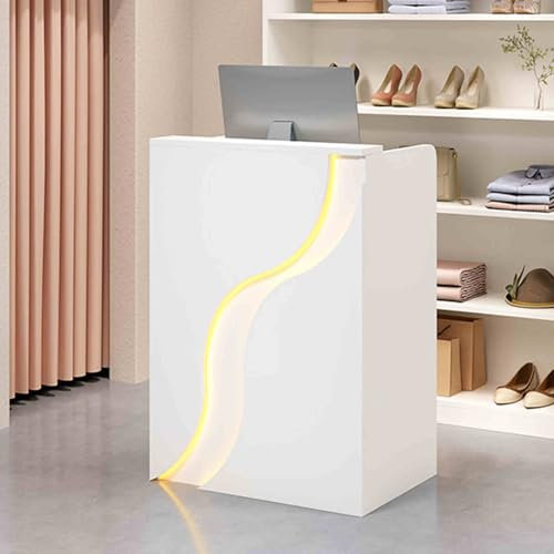Empfangstheke,Rezeptionstheken,Messetheke Stehpult,Bürotheke Rezeption Tisch Mit LED-Licht,Rezeption Schreibtisch Mit Schublade,für Firmenhallen Hotelrezeptionen Bekleidungsgeschäften.(Wit,100x40x96cm