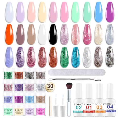 EODCI EODCI Dip Powder - Kit de manicura francesa en polvo, 30 colores, con base activadora y capa superior, juego de manicura francesa, juego de uñas acrílicas para manicura