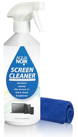 Aquanoir Screen Cleaner Spray with Microfiber Cloth (500ml) - Screen Cleaner for TV, Phone, Computer, Ipad, Monitor & Laptop - Ideal for cleaning OLED, LCD, LED, PC, Macbook, Iphone