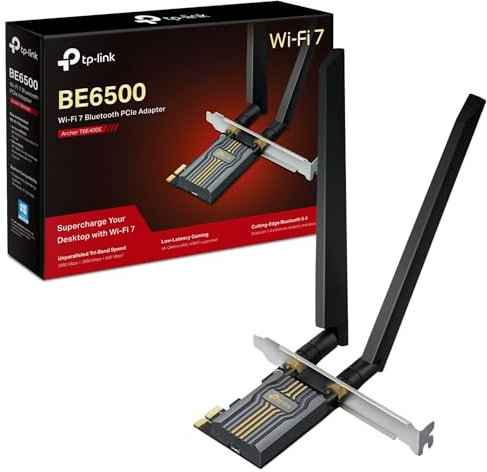 TP-Link Archer TBE400E BE6500 4K-QAM Wi-Fi 7 Bluetooth 5.4 PCIe Adapter, Tri-Band Speeds up to 2882 Mbps, OFDMA and MU-MIMO, Low-Profile Bracket, Refined Security, Wider Signal Coverage, Easy Setup