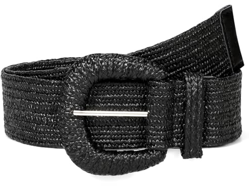 JasGood Stroh Geflochten Elastischer Gürtel für Damen Breiter Taillengürtel Rattan Gewebter Boho Gürtel für Kleider,Schwarz,120cm